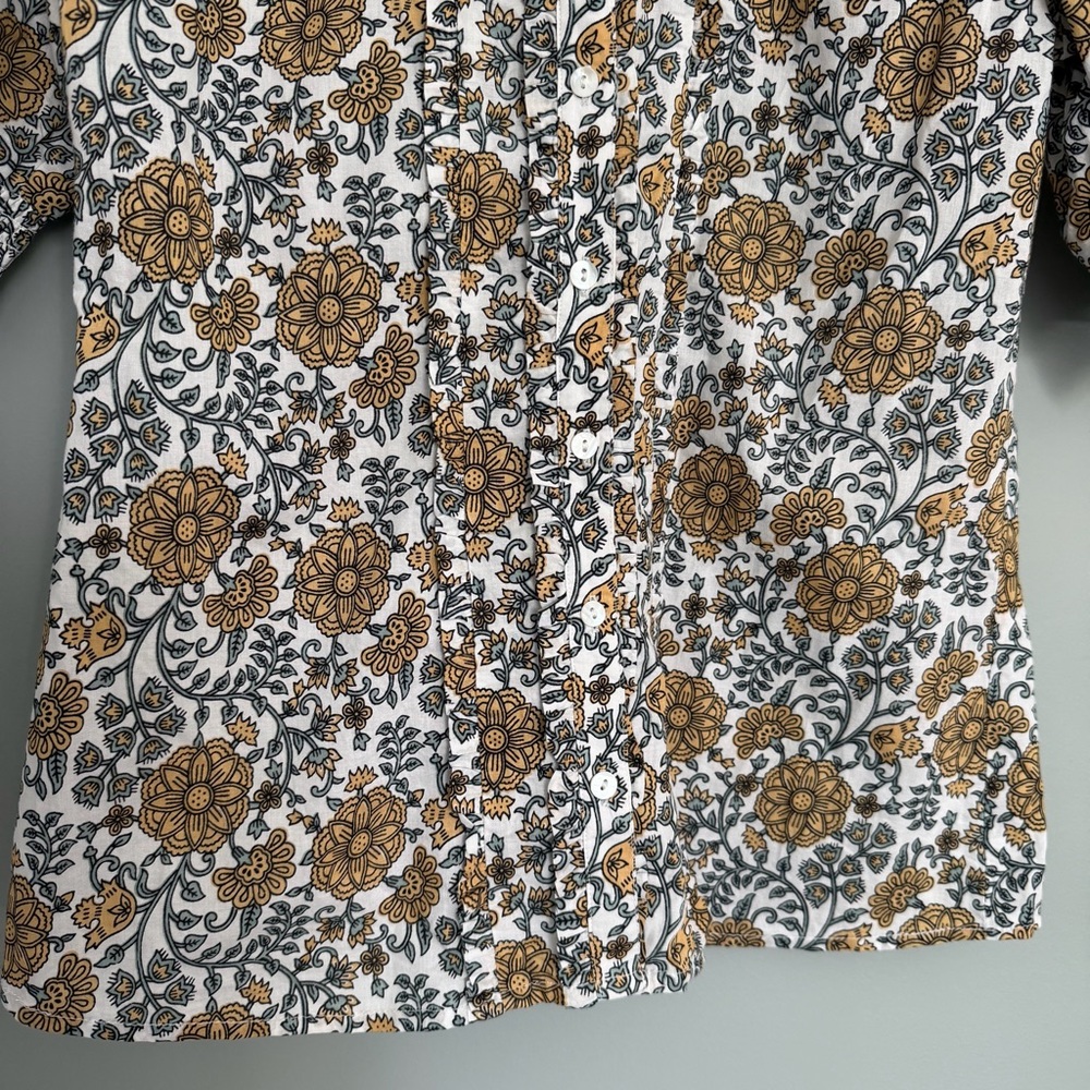 Downeast Boho Floral Print Puff Short Sleeve Button Down Blouse Top Cottagecore - Picture 4 of 11